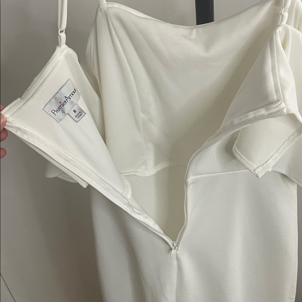 Chic Off Shoulder White Dress Cocktail Wedding Formal size 8 - Picture 6 of 6